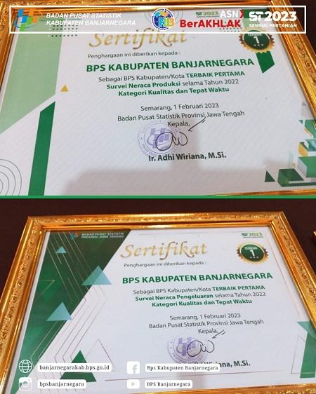 BPS Banjarnegara Regency Won Two Awards in the Simultaneous Consultation of District/City Regional G