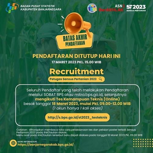 Announcement of the Deadline for Recruitment Registration for 2023 Agricultural Census Officers